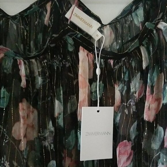Zimmermann Master Flute Silk Gold Floral Blouse b115 - Picture 4 of 9